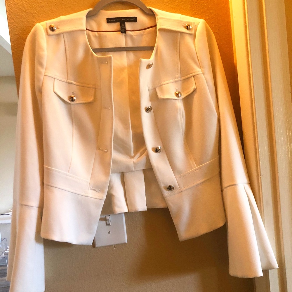 WHBM Bell Sleeve Peplum Jacket in Ecru